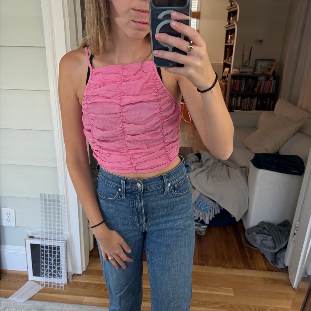 Zara Pink Ruched Halter Crop Top